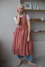 Load image into Gallery viewer, 100% Linen Cottage Dress Apron in Peach
