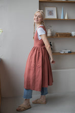 Load image into Gallery viewer, 100% Linen Cottage Dress Apron in Peach
