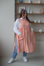 Load image into Gallery viewer, 100% Linen Cottage Dress Apron in Checkered Terracotta
