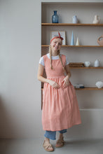Load image into Gallery viewer, 100% Linen Cottage Dress Apron in Checkered Terracotta
