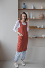 Load image into Gallery viewer, 100% Linen Japanese Apron in Terracotta
