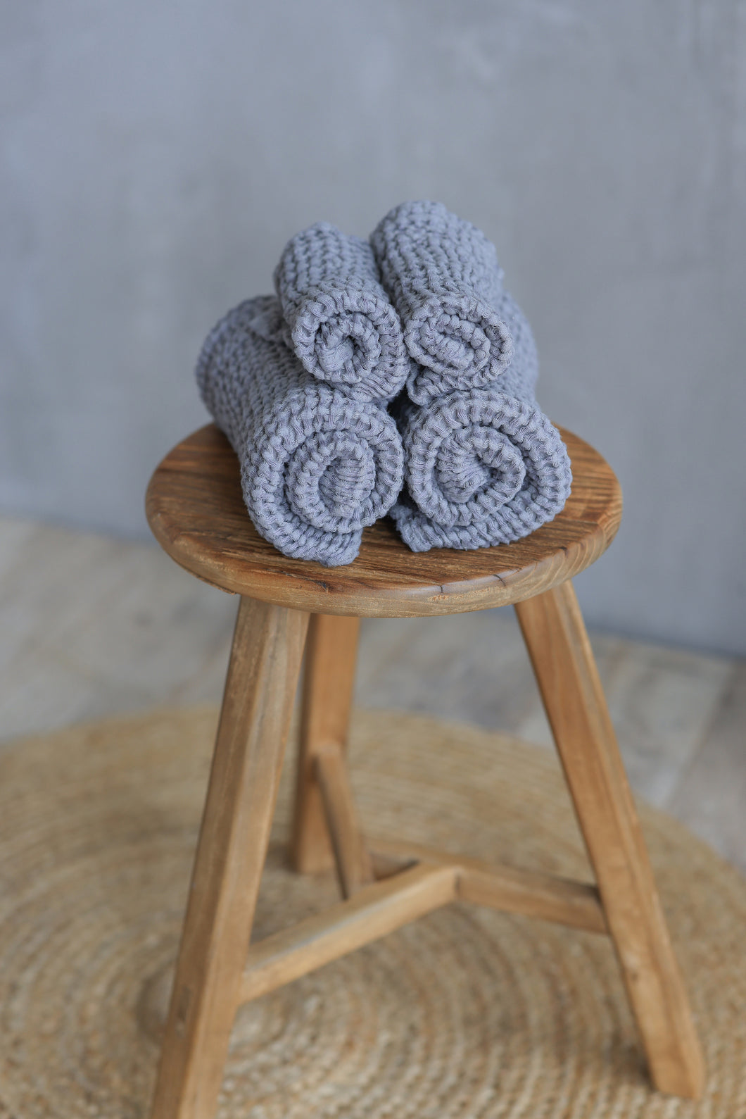 Linen Waffle Face Towel in Grey - Set of 2