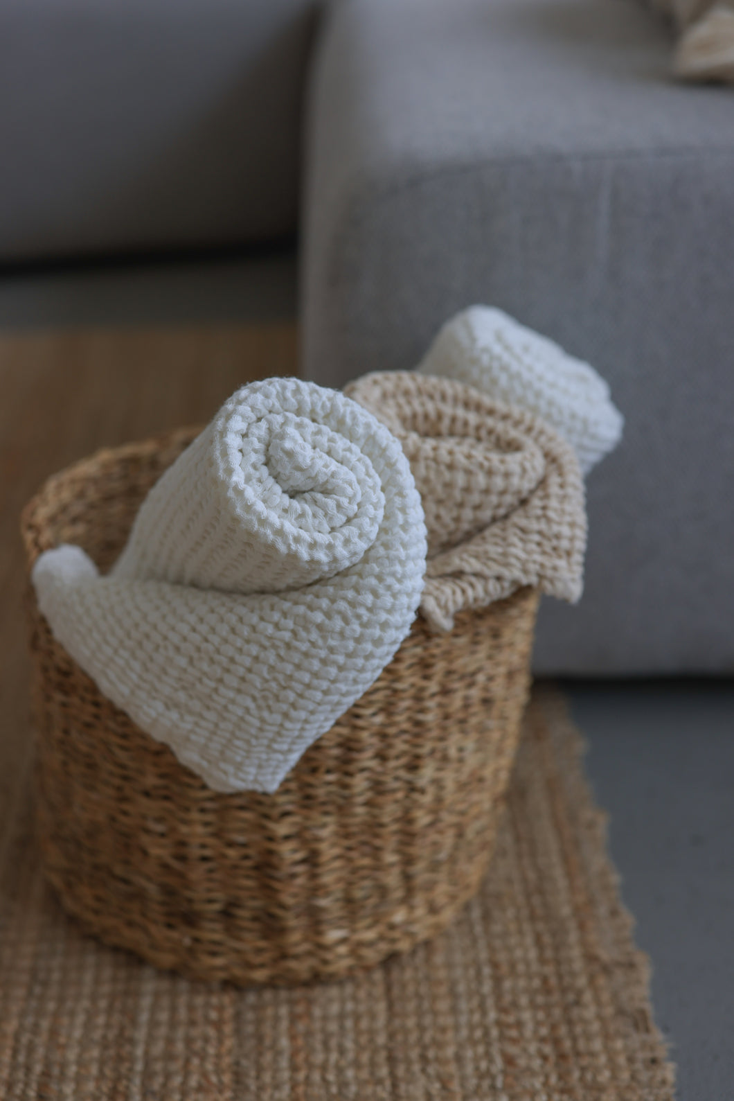 Linen Waffle Hand Towel in White