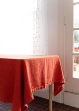 Load image into Gallery viewer, 100% Linen Tablecloth in Salamander Orange - 55&quot;х79&quot;

