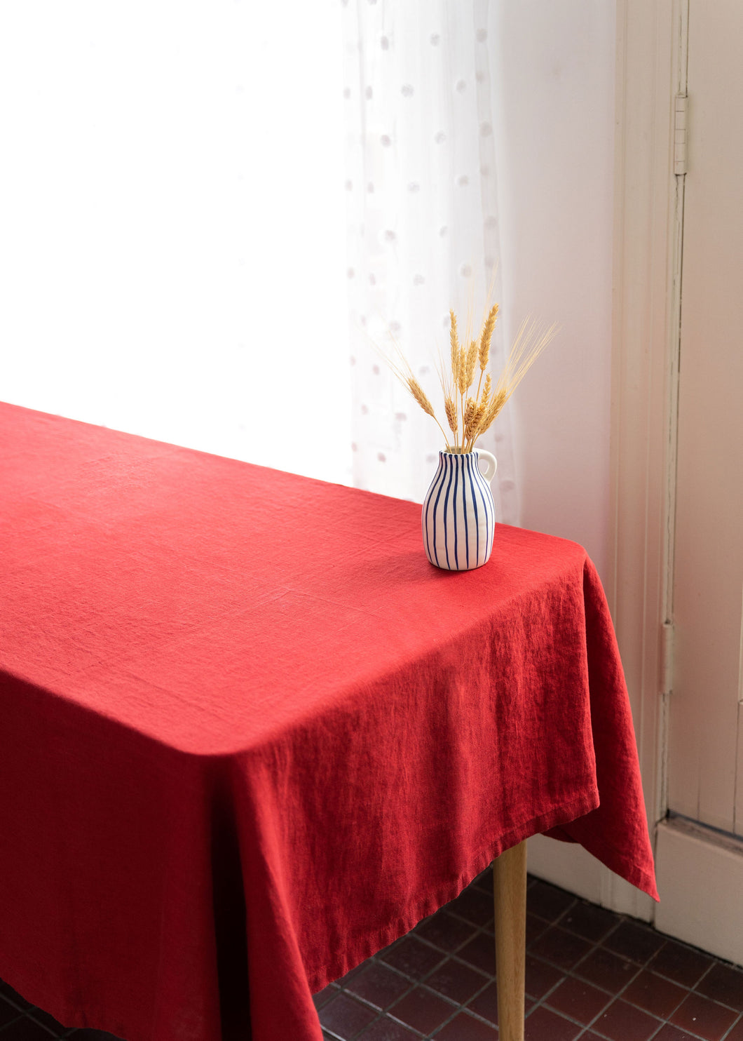 100% Linen Tablecloth in Vintage Red - 55