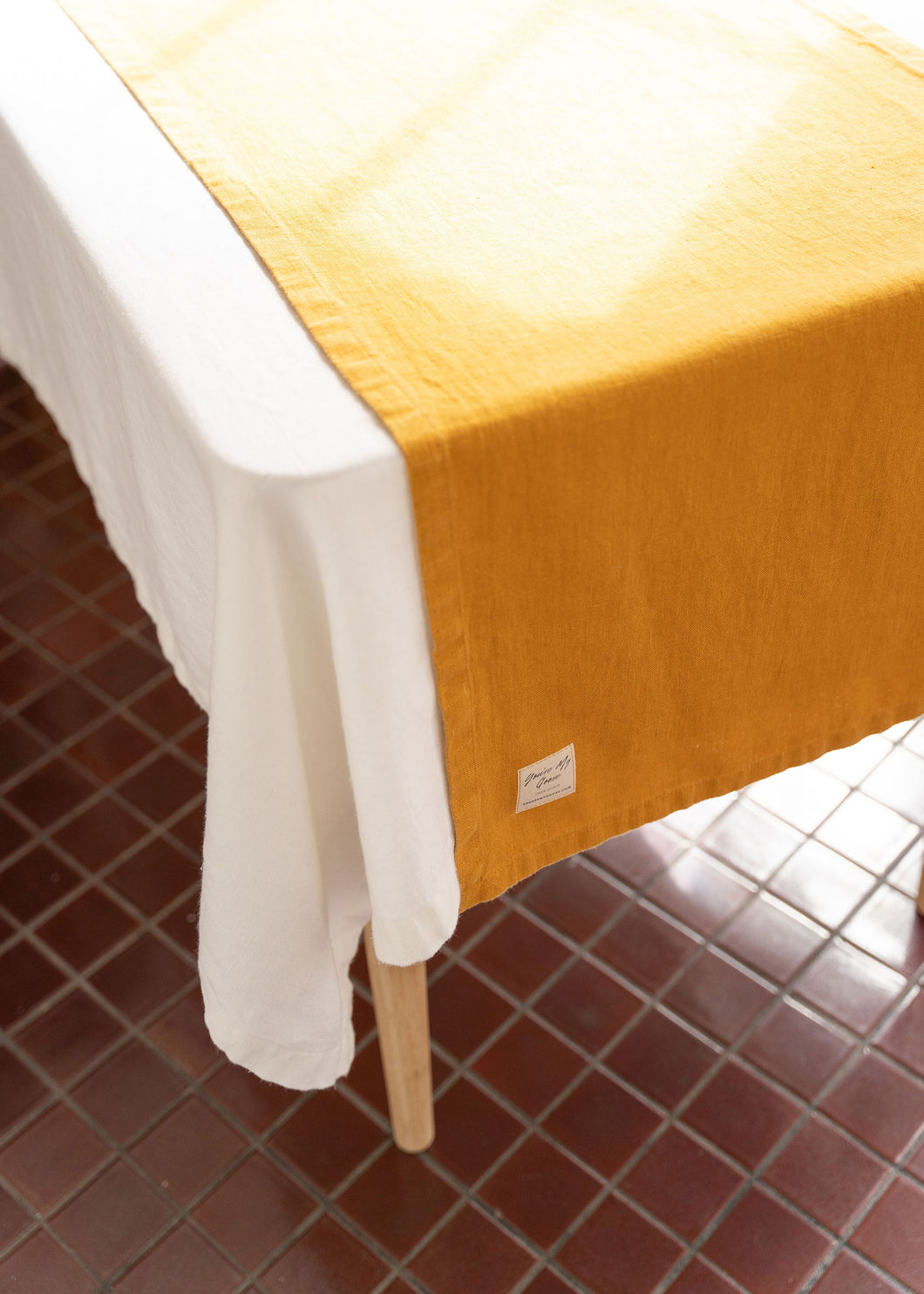 100% Linen Table Runner in Mustard Yellow Large