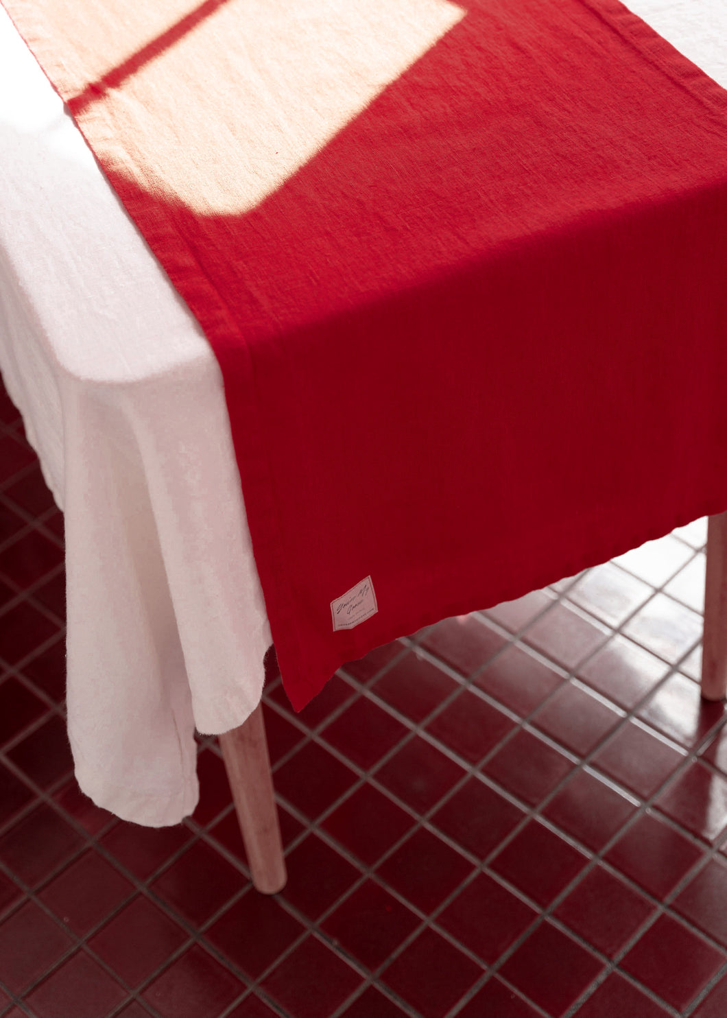100% Linen Table Runner in Christmas Red Small