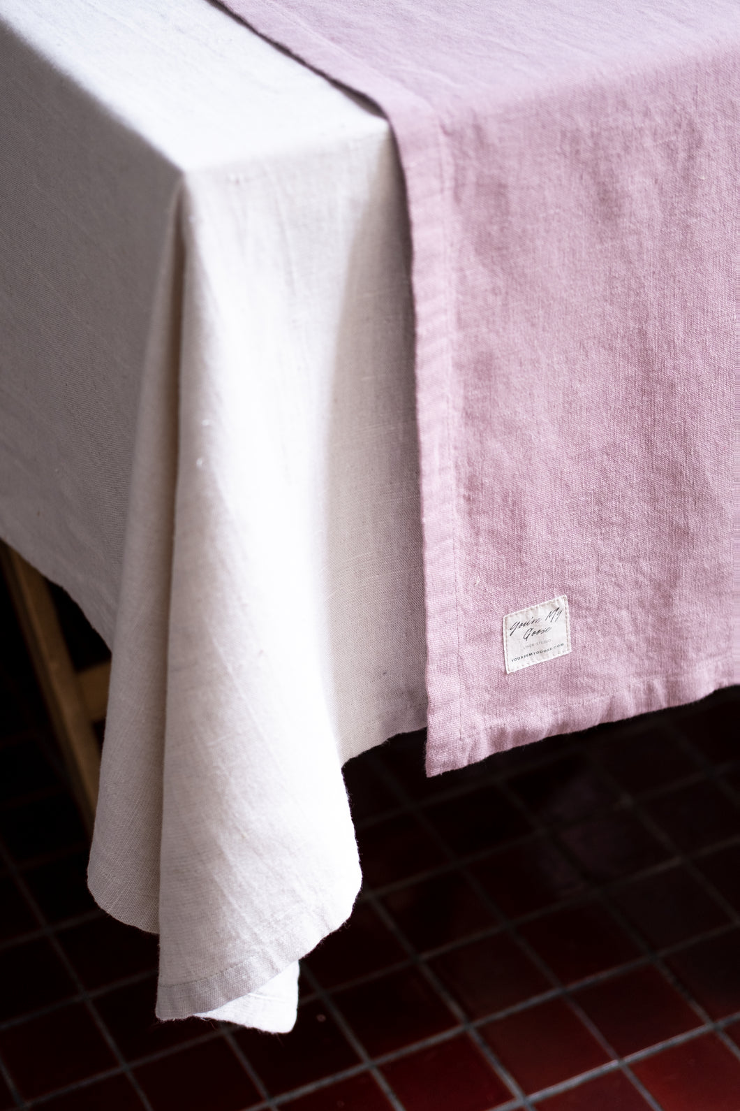 100% Linen Table Runner in Oyster Rose Small