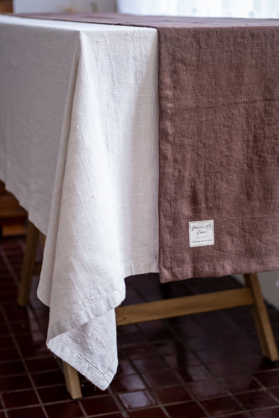100% Linen Table Runner in Chocolate Small