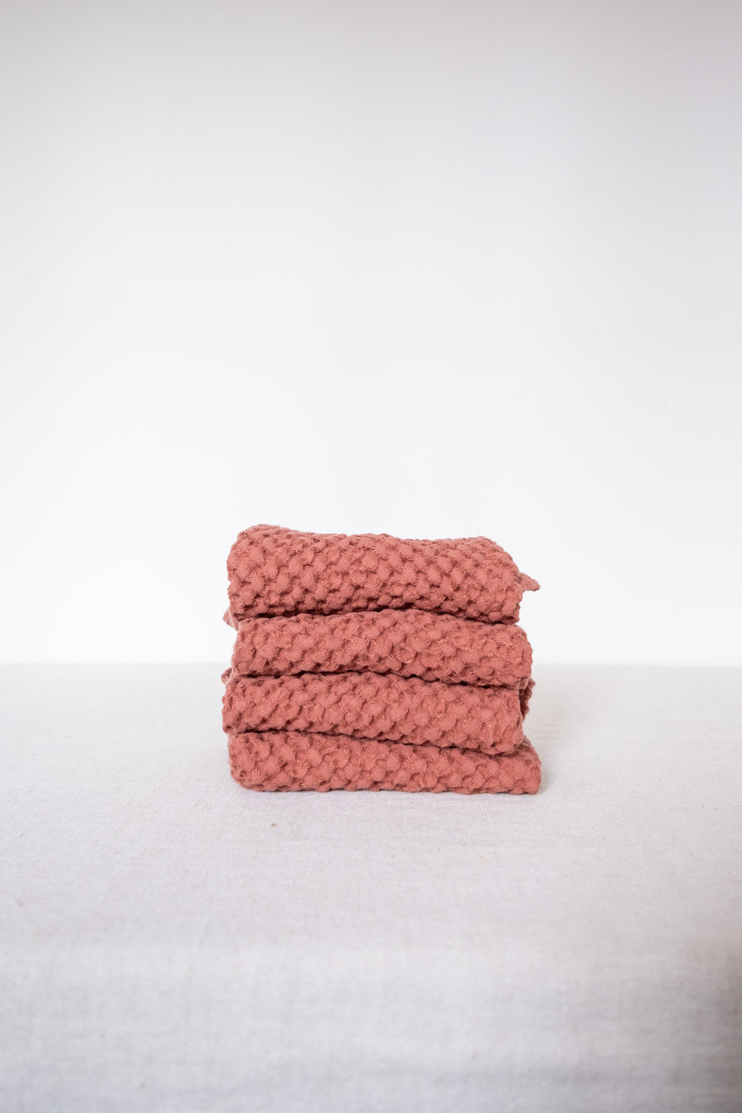 Linen Waffle Face Towel in Peach - Set of 2